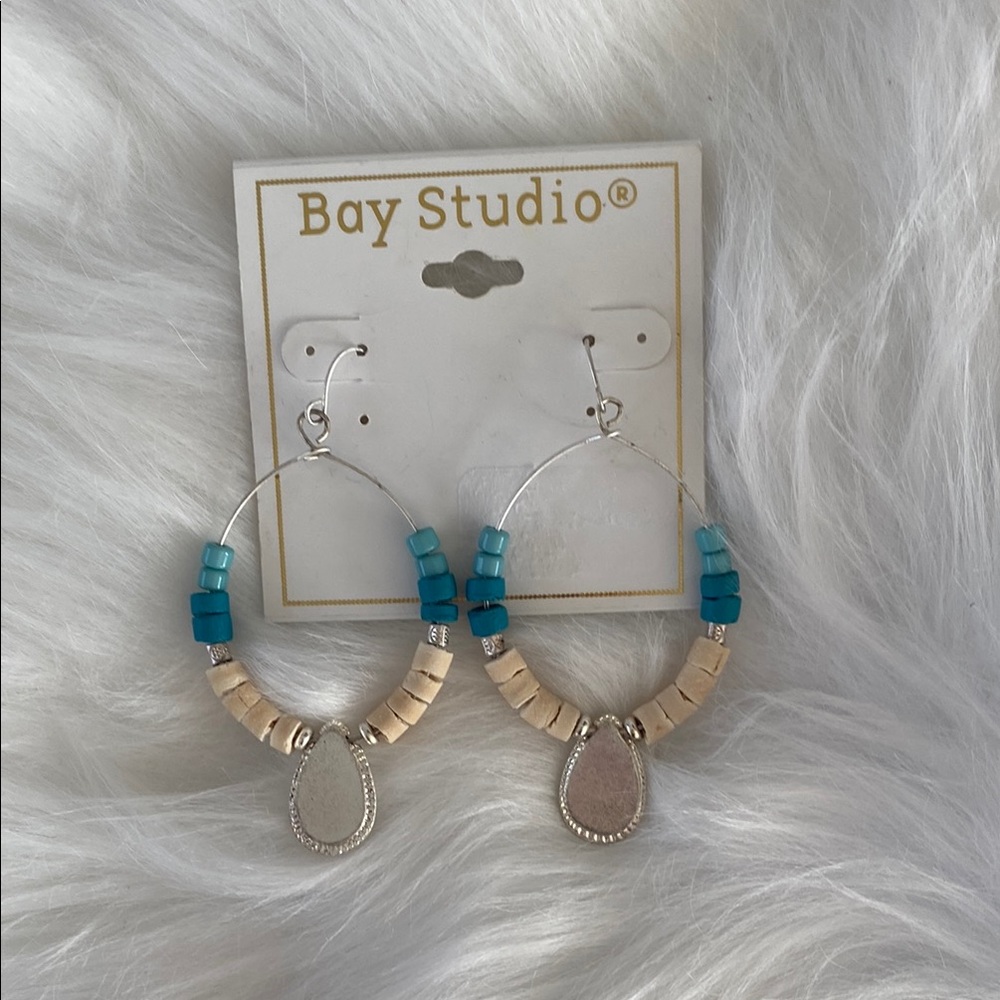 New Bay Studio Teardrop Earrings with Blue and Cream Beads